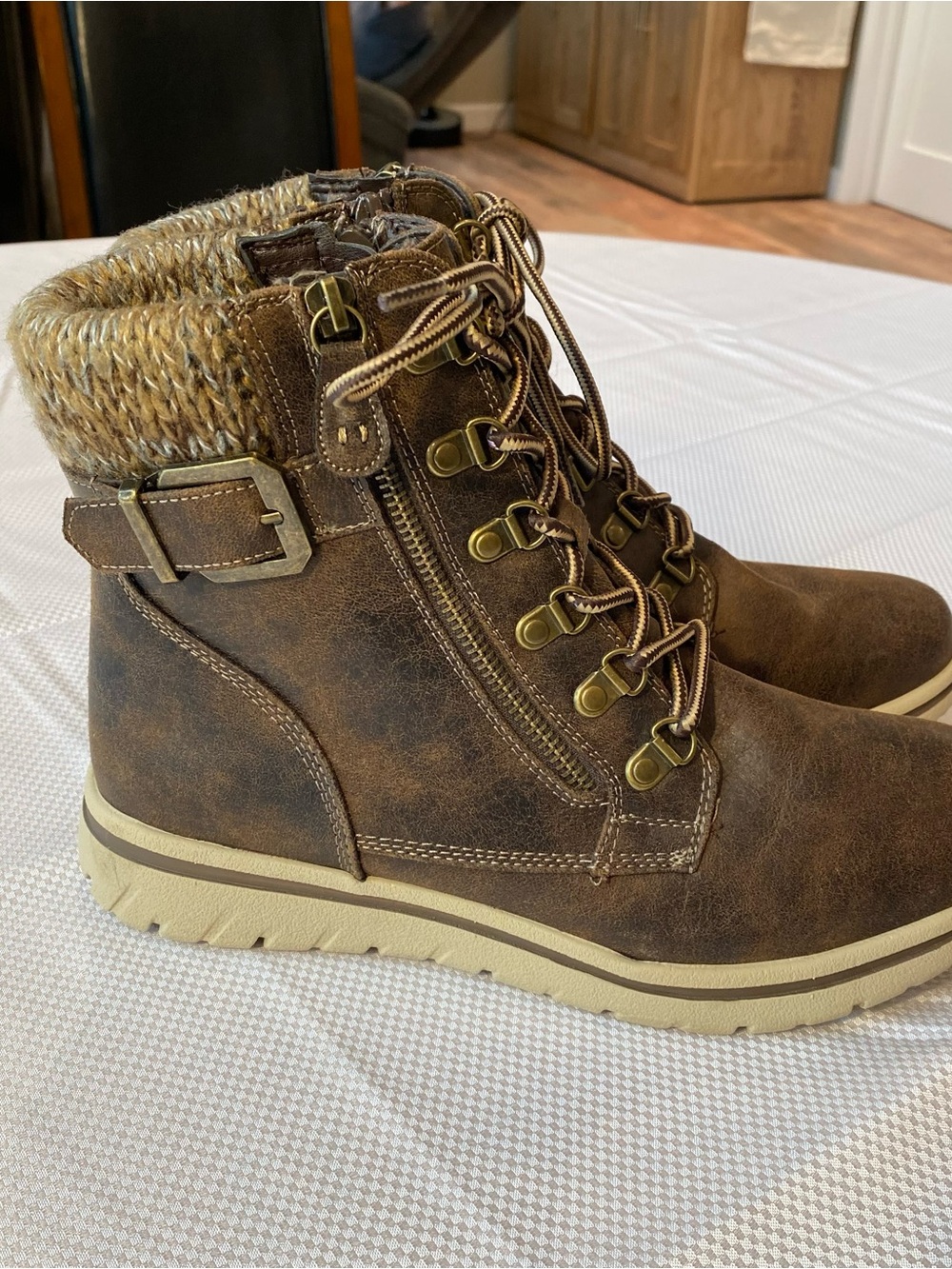 Cliffs by WHITE MOUNTAIN Brown Lace-Up Knit-Cuff Ankle Boots